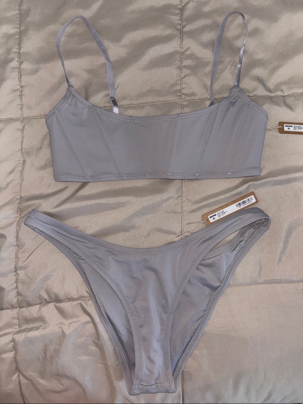 SKIMS signature swim corset bikini top & cheeky tanga bottoms in chrome